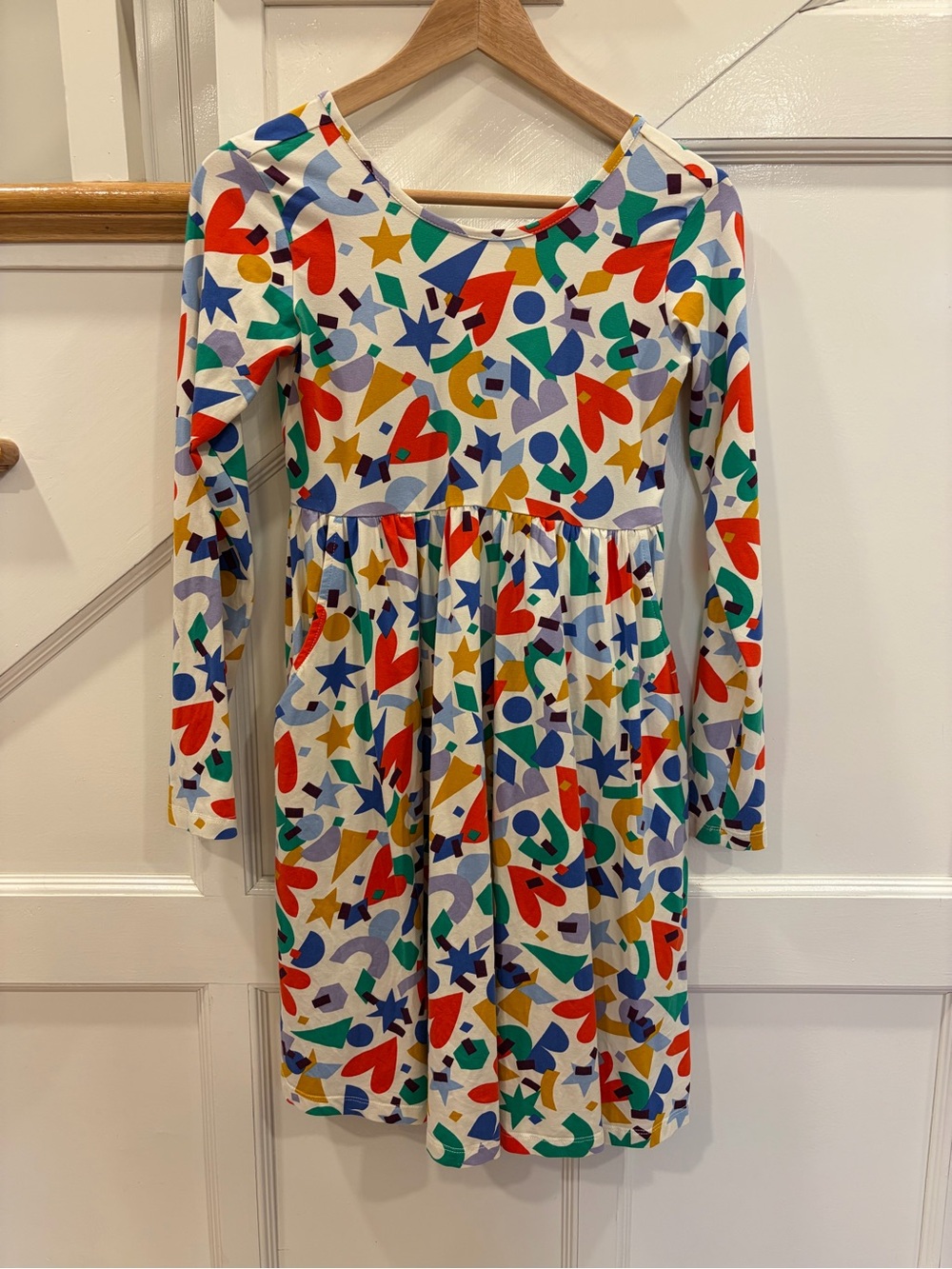 Hanna Andersson Long Sleeve Skater Dress Celebration Confetti size 150/12 pocket